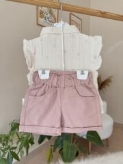 Pembe fırfırlı müslin gömlekli şortlu takım