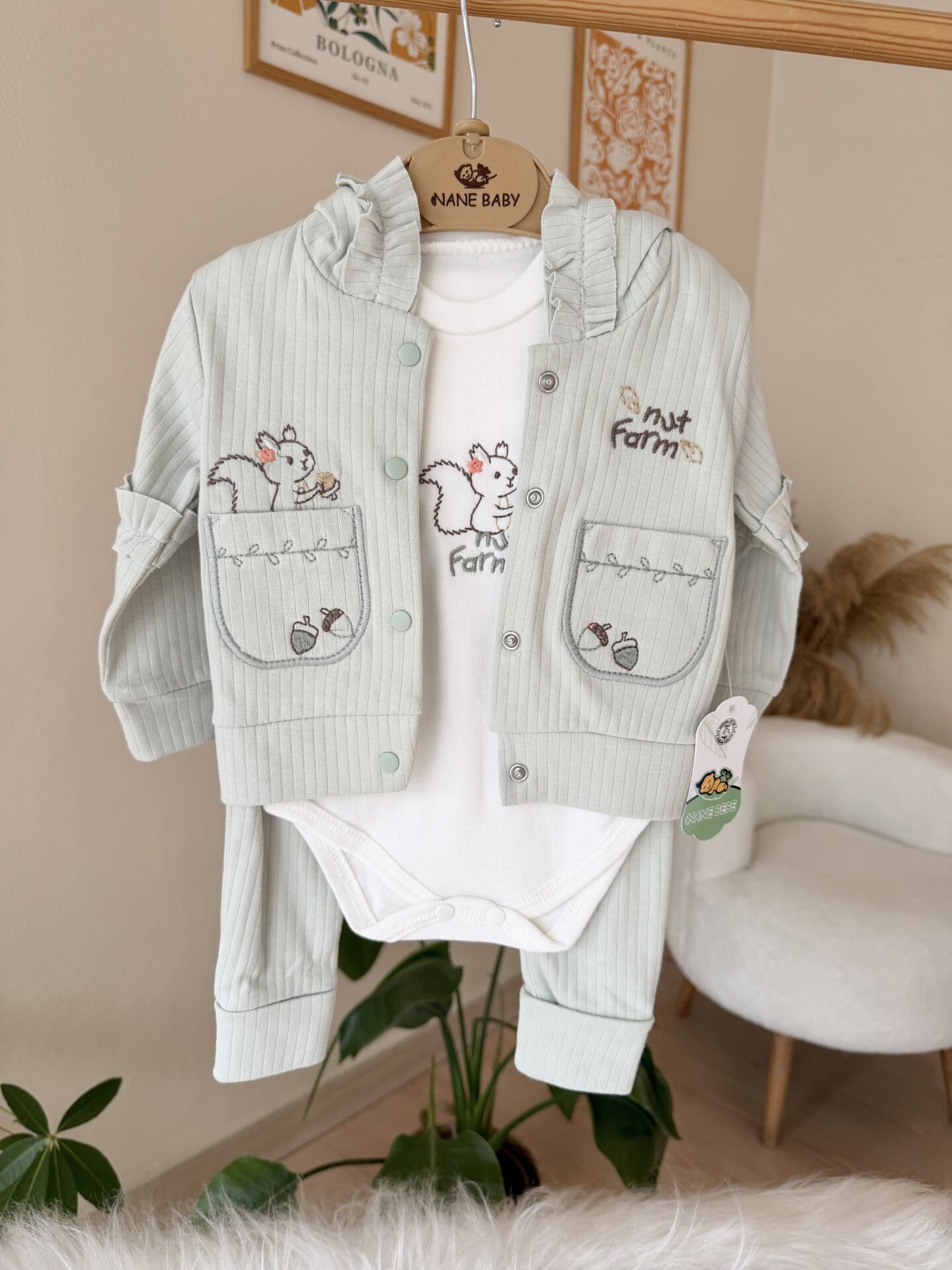 Yeşil sincaplı 3’lü takım