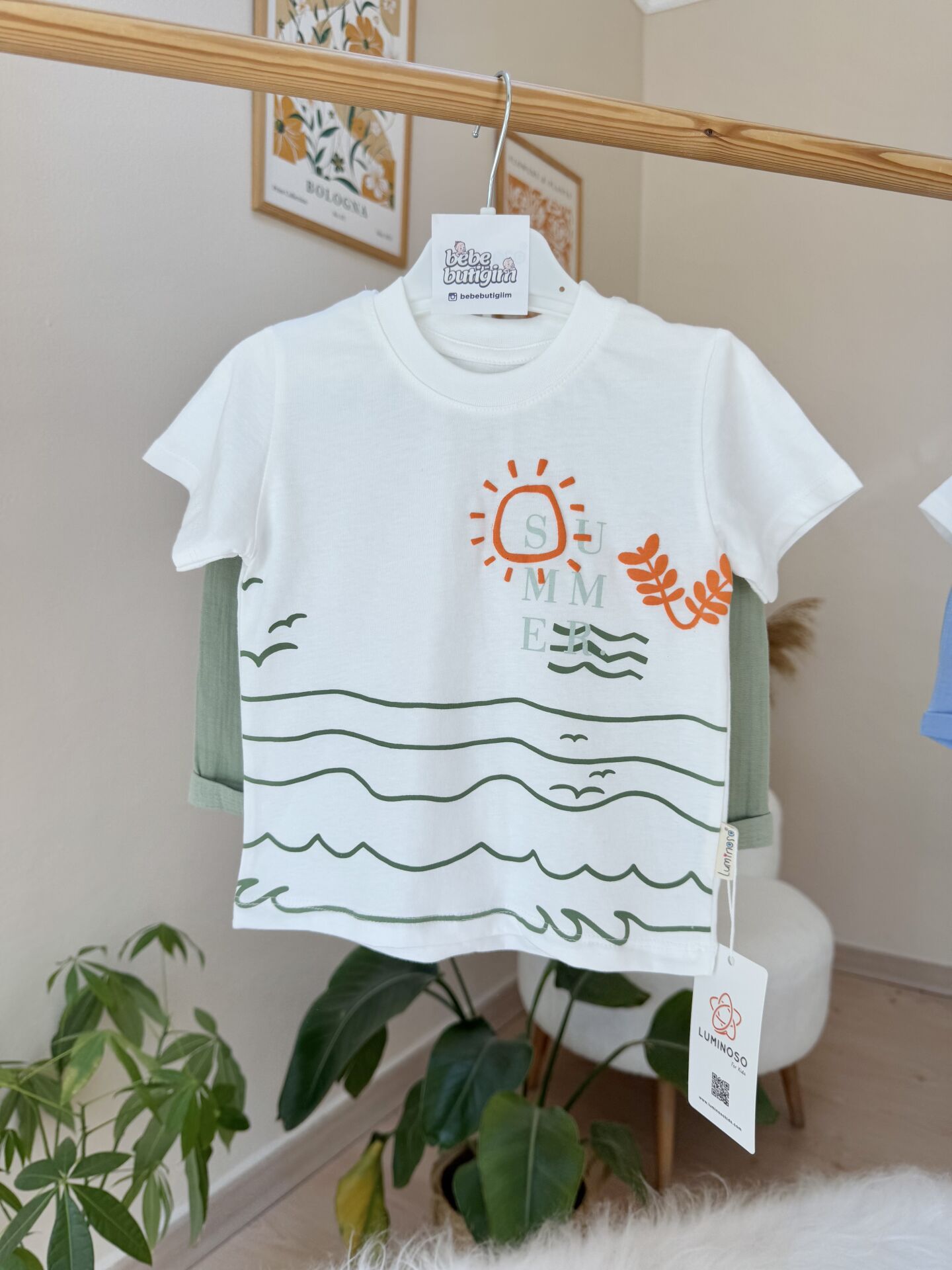 Yeşil summer müslin şortlu takım