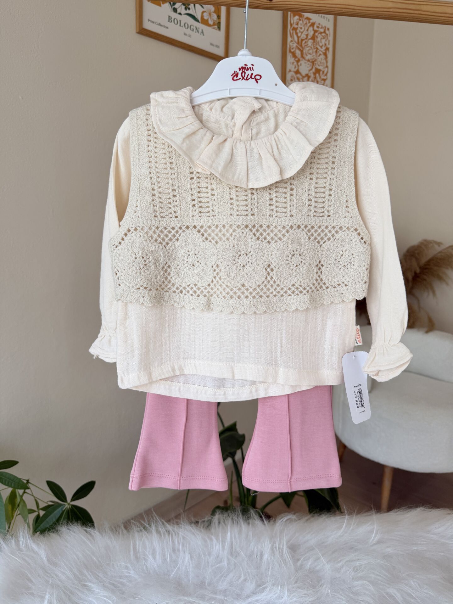 Pembe Tasarım triko süveterli 3’lü takım