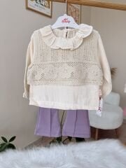 Mor tasarım triko süveterli 3’lü takım