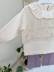 Mor tasarım triko süveterli 3’lü takım