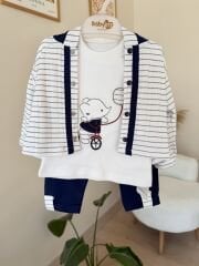 Lacivert filli hırkalı 3’lü takım