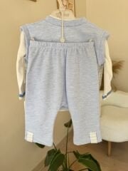 Bebe mavisi yelekli 3’lü takım