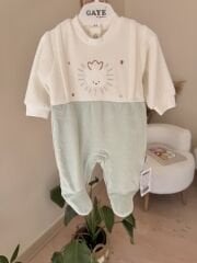 Yeşil ayıcıklı kadife tulum