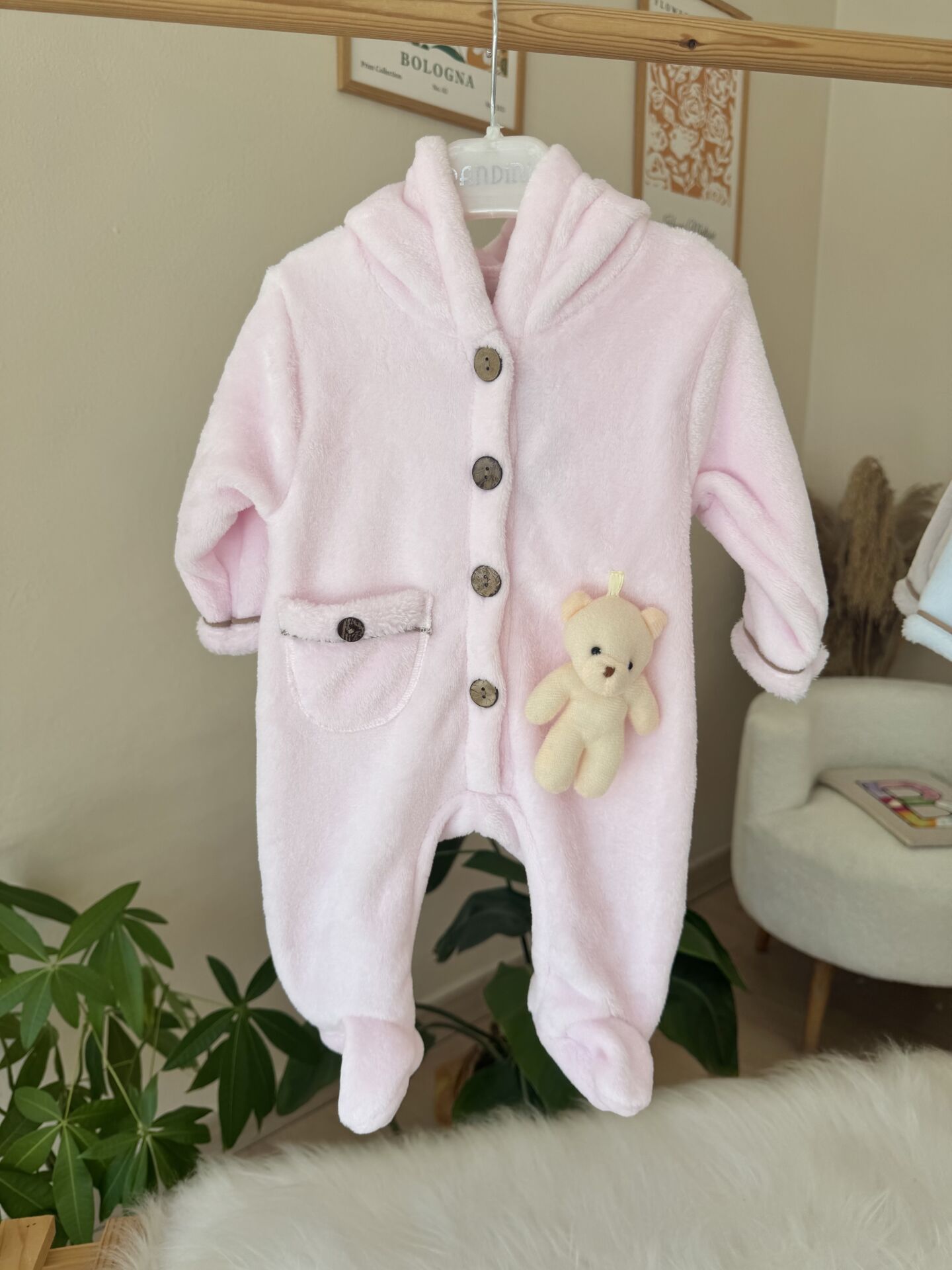 PREMİUM pembe  welsoft ayıcık tulum