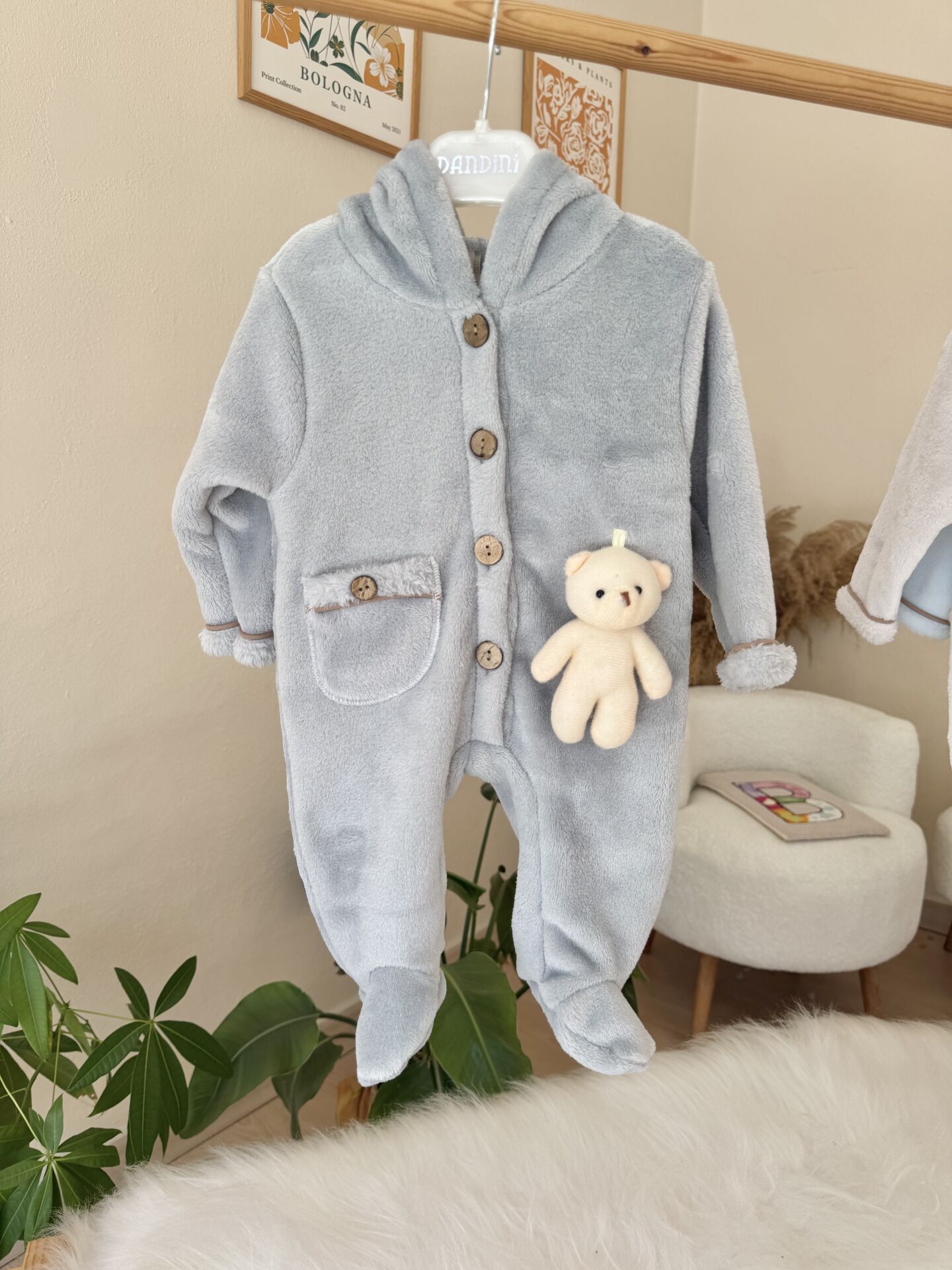 PREMİUM gri WELSOFT ayıcık tulum