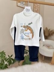 Bej mavi oduncu ceketli 3’lü takım