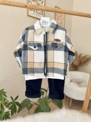 Bej mavi oduncu ceketli 3’lü takım