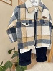 Bej mavi oduncu ceketli 3’lü takım