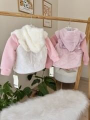 PREMİUM Pembe kalpli kürk detaylı 3’lü takım