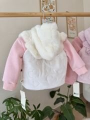 PREMİUM Pembe kalpli kürk detaylı 3’lü takım