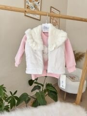 PREMİUM Pembe kalpli kürk detaylı 3’lü takım