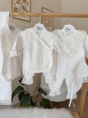 PREMİUM MÜSLİN güpürlü tulumlu 10 parça set