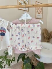 Premium müslin dondurmalı şapkalı 3’lü takım