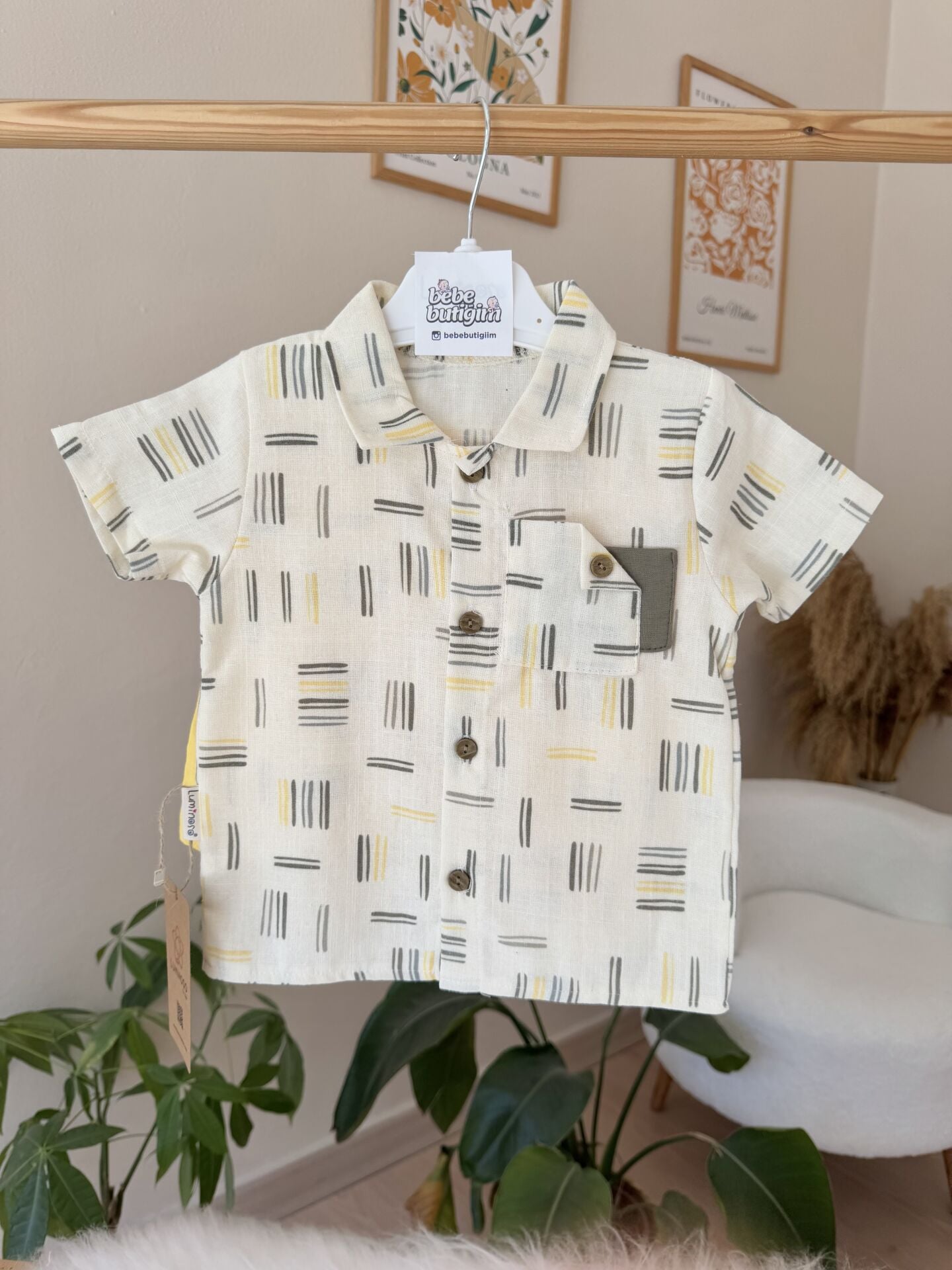 Yeşil sarı keten takım