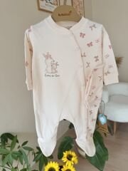 Organik pembe fiyonklu tavşan tulum