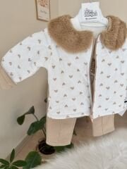 Premium bebe yaka kalpli montlu 3’lü takım