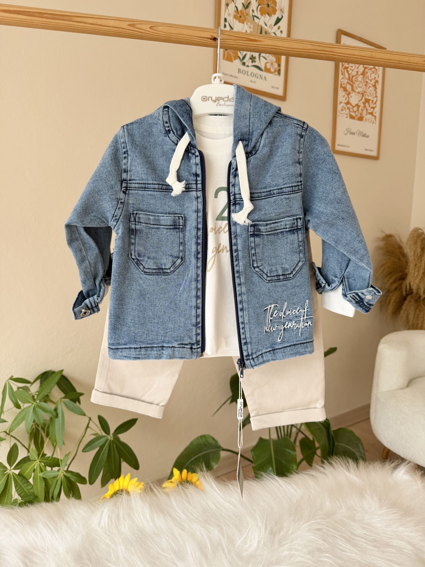 Premium kot ceketli 3’lü takım