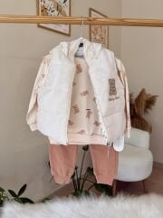 Kahve ayıcık yelekli 3’lü takım