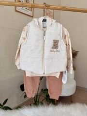 Kahve ayıcık yelekli 3’lü takım