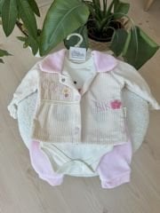 Pembe kadife bisikletli 3’lü takım