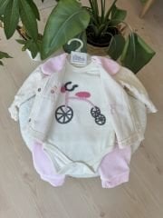 Pembe kadife bisikletli 3’lü takım