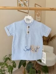 PREMİUM Bebe mavisi smile şortlu takım
