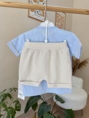 PREMİUM Bebe mavisi smile şortlu takım