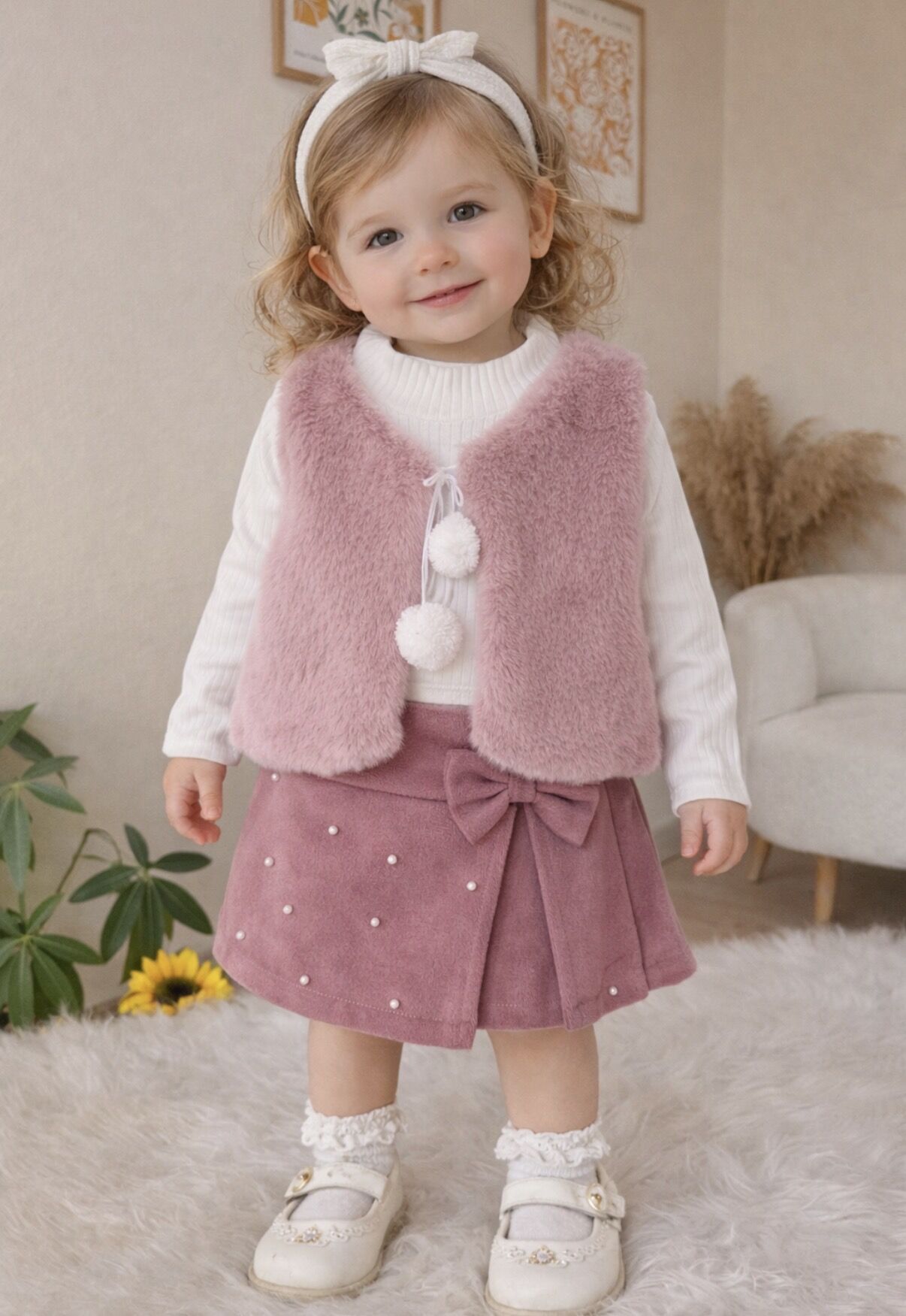 İncili şort etekli 3’lü takım