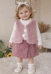 İncili şort etekli 3’lü takım