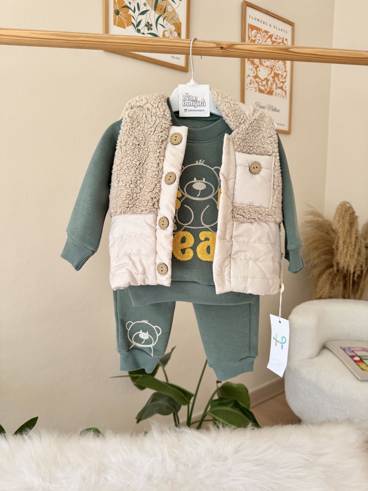 Premium kürk detaylı yelekli 3’lü takım