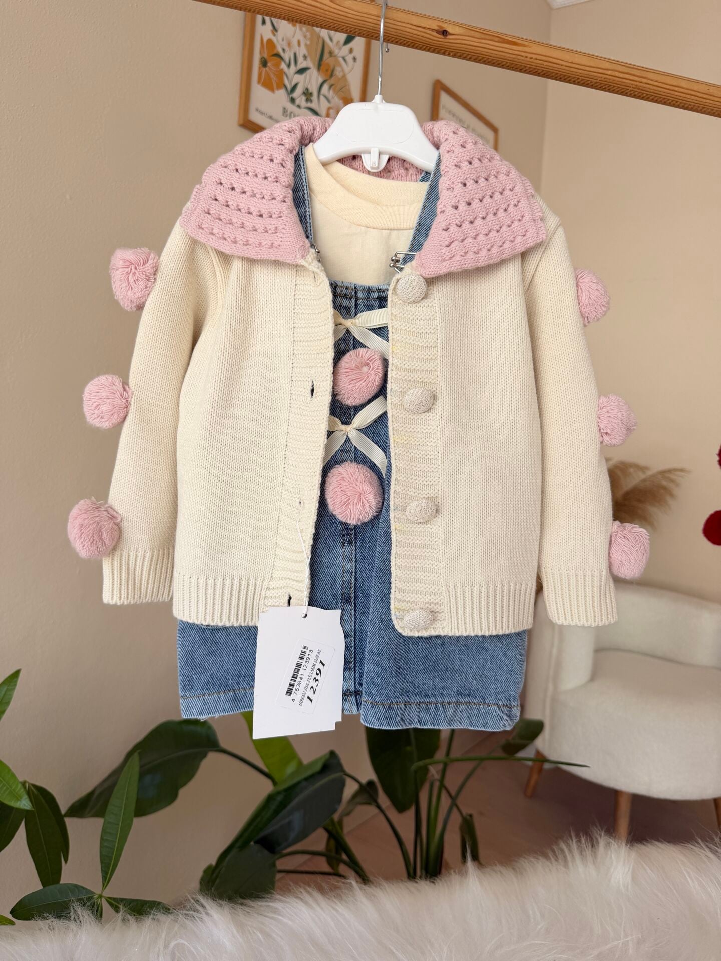 Pembe ponpon kot jile 3’lü takım