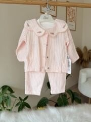 Pudra çiçek yakalı 3’lü takım