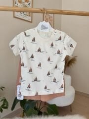 Gemi baskılı şortlu basic takım