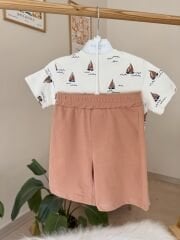 Gemi baskılı şortlu basic takım
