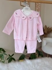 Pembe çiçek yakalı 3’lü takım