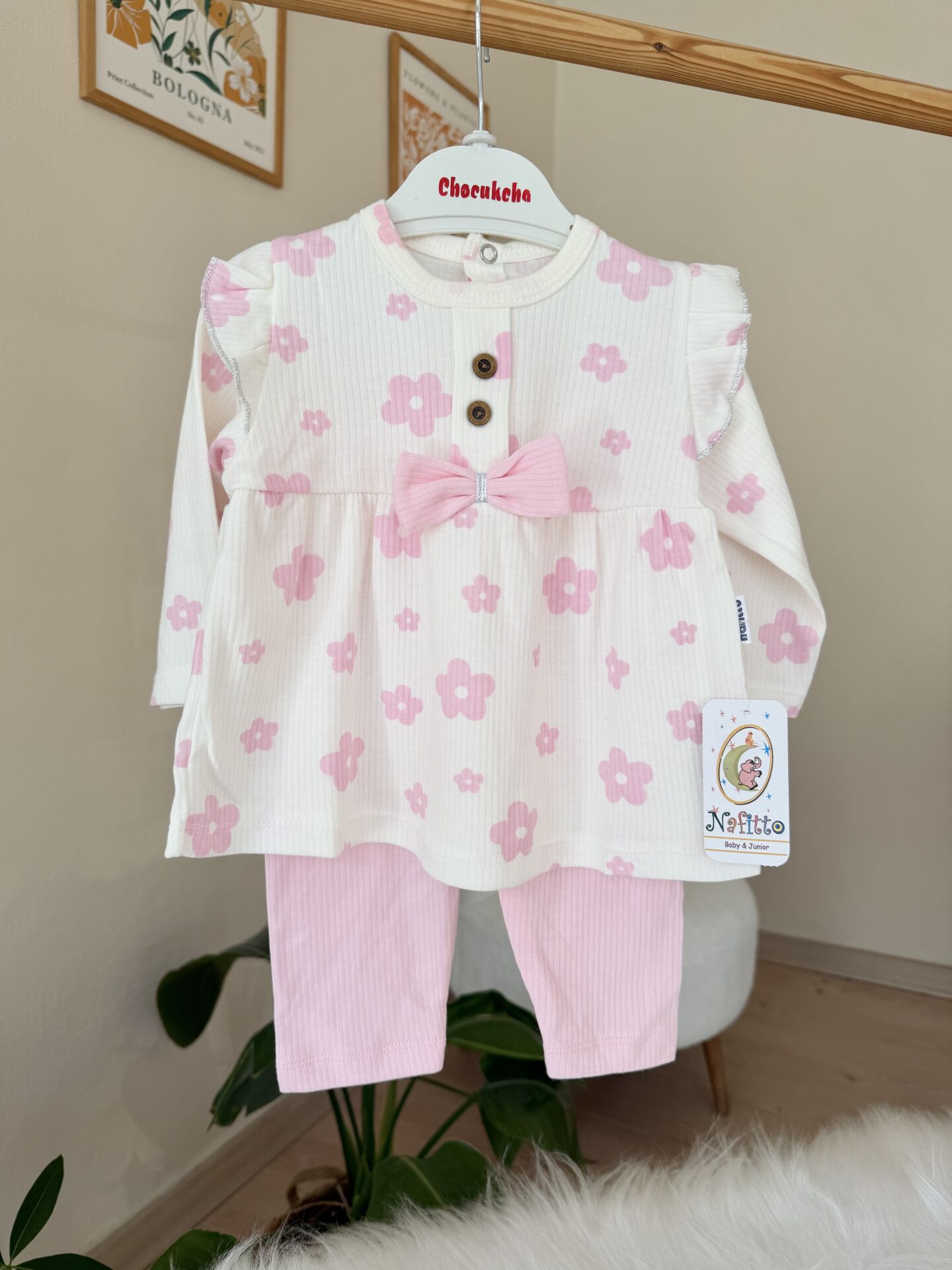 Pembe çiçekli 2’li takım