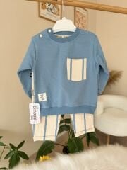 Mavi çizgili cepli 2’li takım