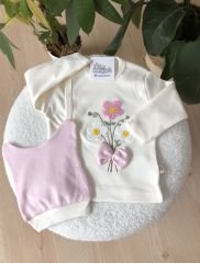 Pembe nakışlı çiçek 3’lü pratik takım