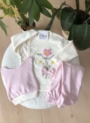 Pembe nakışlı çiçek 3’lü pratik takım