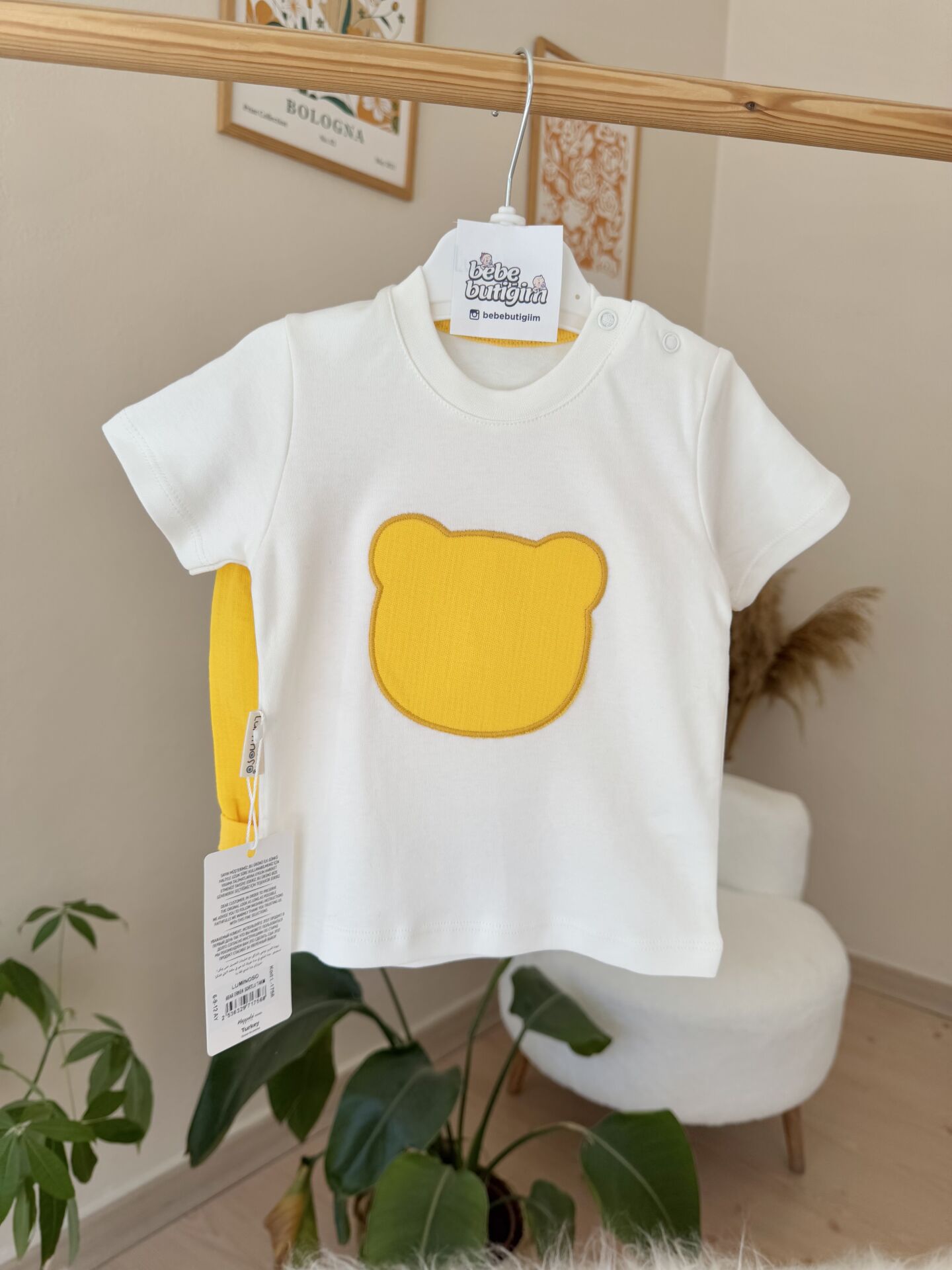 Sarı bear keten şortlu takım