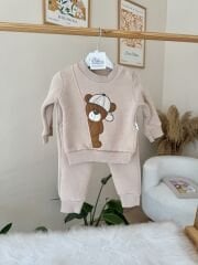 Bej ayıcık montlu 3’lü takım