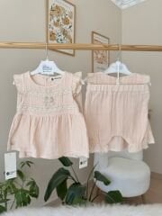 Pudra ışıltılı müslin takım