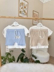 PREMİUM Bebe mavisi şapkalı 3’lü şortlu takım