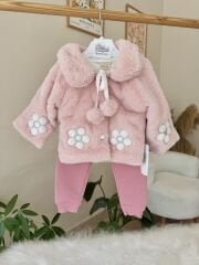 PREMİUM pudra kürklü papatya 3’lü takım