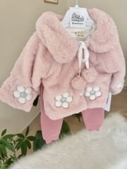 PREMİUM pudra kürklü papatya 3’lü takım