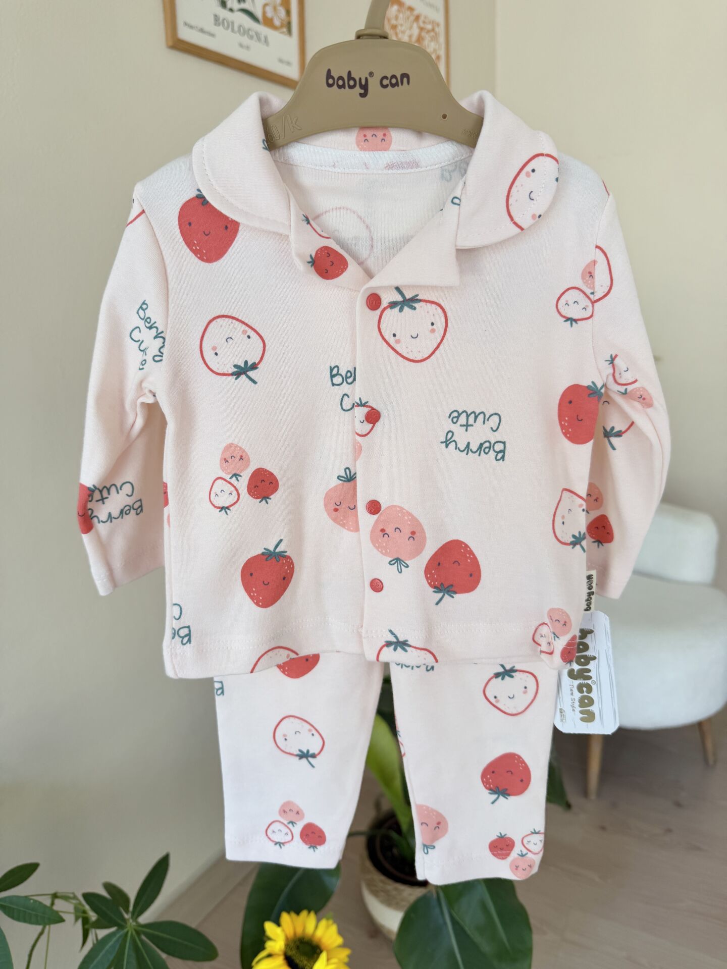 Pudra çilekli pijama takımı