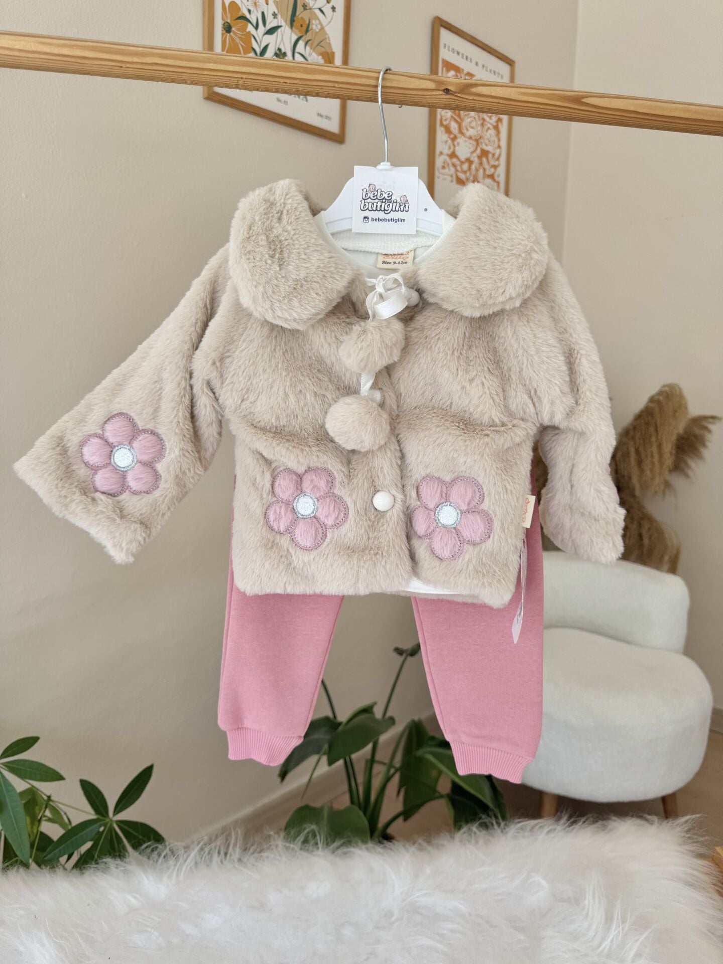 PREMİUM sütlü kahve kürklü papatya 3’lü takım