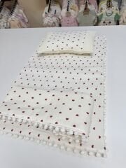 Kalp desenli pike battaniyeli 3 parça alt açma set